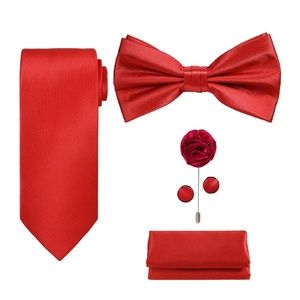 Mens 5pc Neck Tie Bow Tie Lapel Pin Cuff Links Set